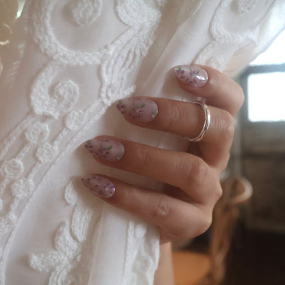 Vintage Lavender Floral Almond Press-On Nails