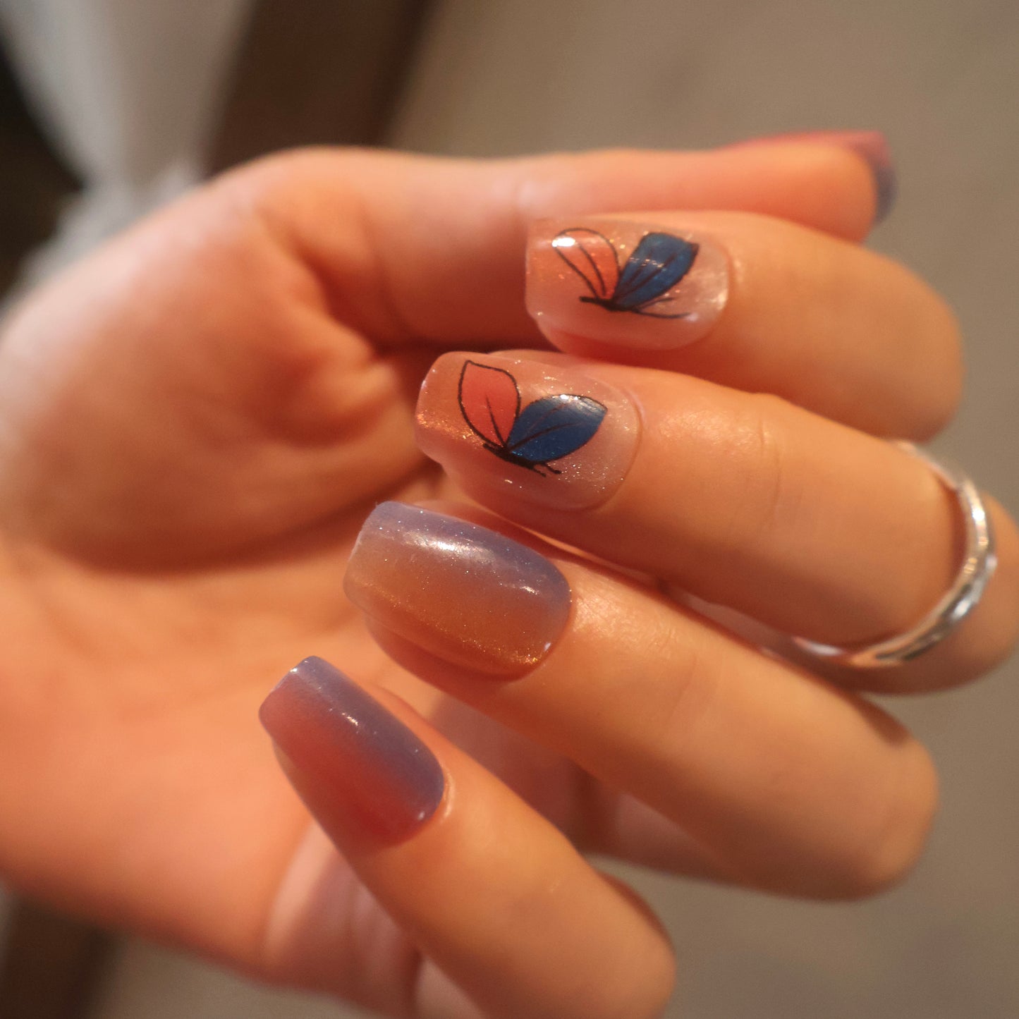 Sunset Gradient Butterfly Press-On Nails