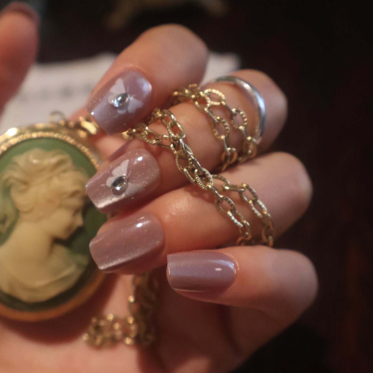 Champagne Velvet Butterfly Press-On Nails