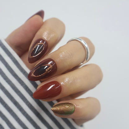 3D Metallic Bronze & Espresso Press On Nails