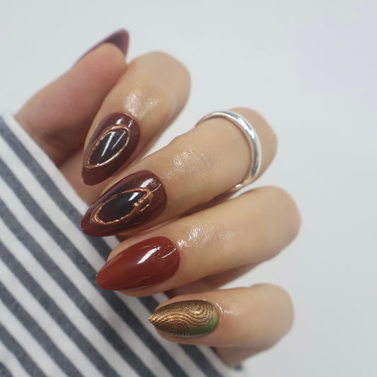 3D Metallic Bronze & Espresso Press On Nails