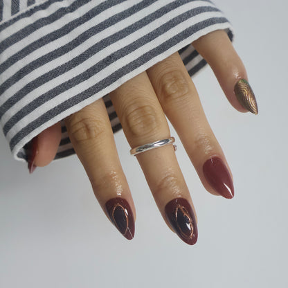 3D Metallic Bronze & Espresso Press On Nails