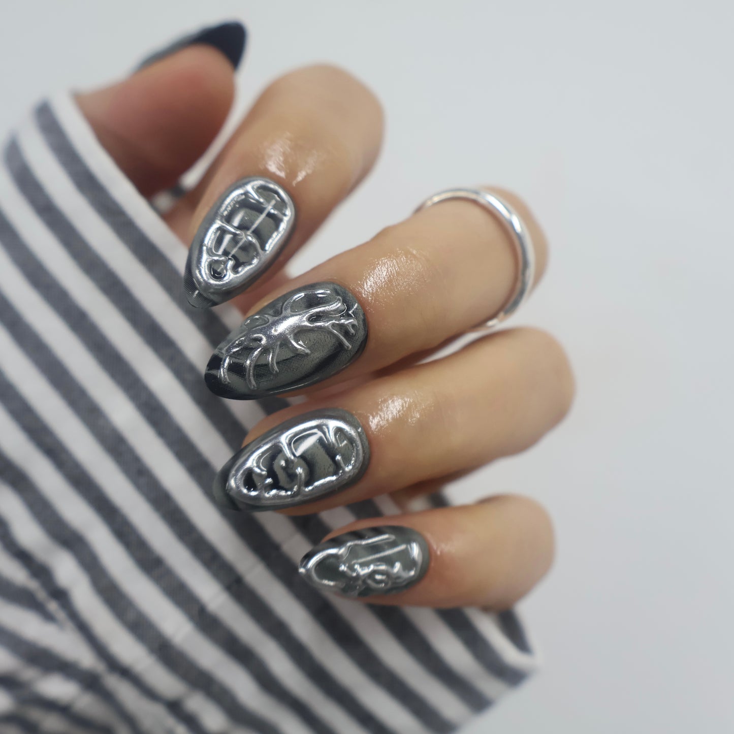 3D Silver Chrome Cyberpunk Press On Nails