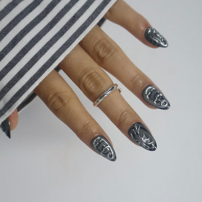3D Silver Chrome Cyberpunk Press On Nails