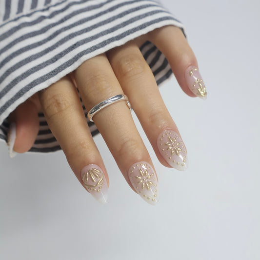 3D Gold Chrome Baroque Press On Nails