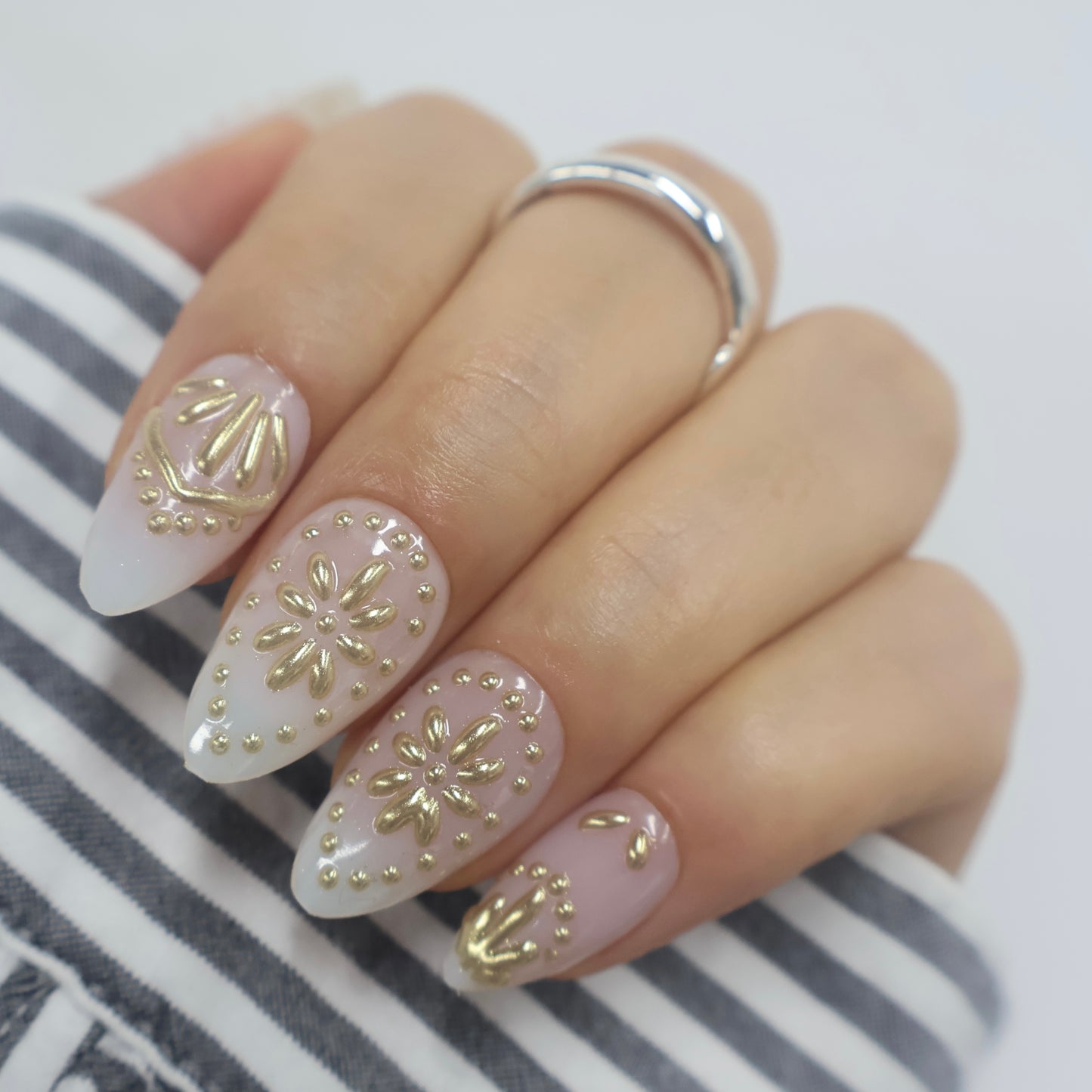 3D Gold Chrome Baroque Press On Nails