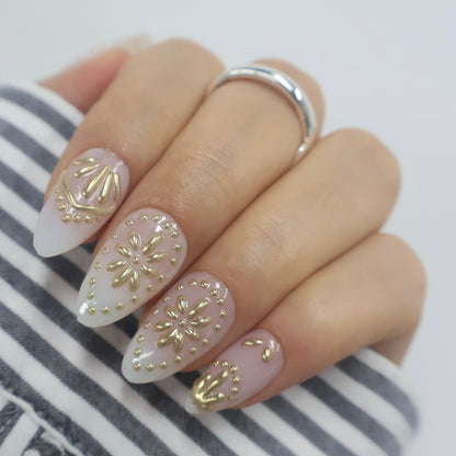 3D Gold Chrome Baroque Press On Nails