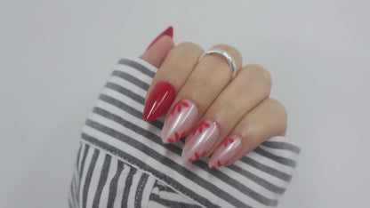 Red Floral Pearl Press On Nails