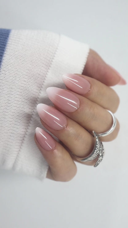 Classic White Ombre Almond Press-On Nails