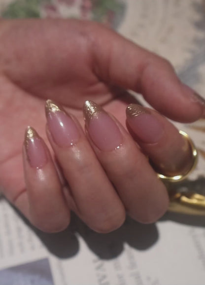 Gold Glitter French Tip Almond Press-On Nails