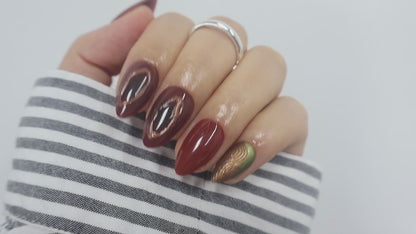 3D Metallic Bronze & Espresso Press On Nails