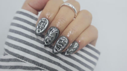 3D Silver Chrome Cyberpunk Press On Nails