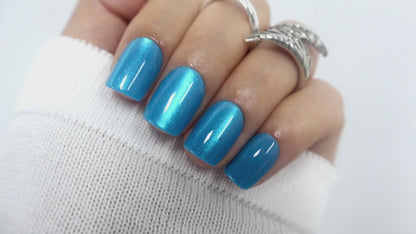 Bright Blue Shimmer Magnetic Summer Nails