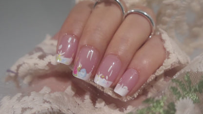Floral Cottagecore French Tip Press-On Nails